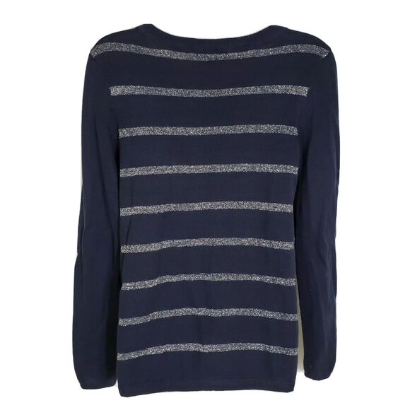 Tommy Hilfiger Women's Sweater Small Navy Blue Silver Stripe V Neck Wool Blend - Picture 5 of 10